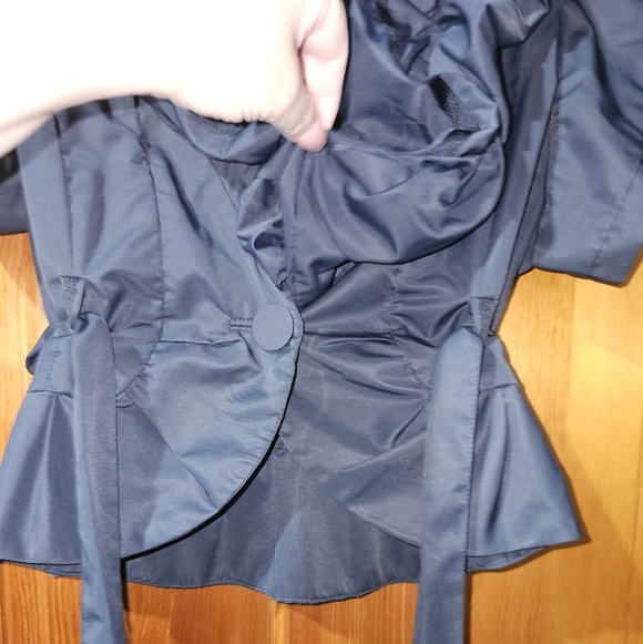 Navy Ruffled Short Sleeve Blazer - Picture 2 of 6